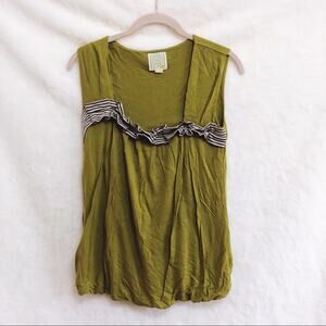 Little Yellow Button Olive Ruffled Front Top